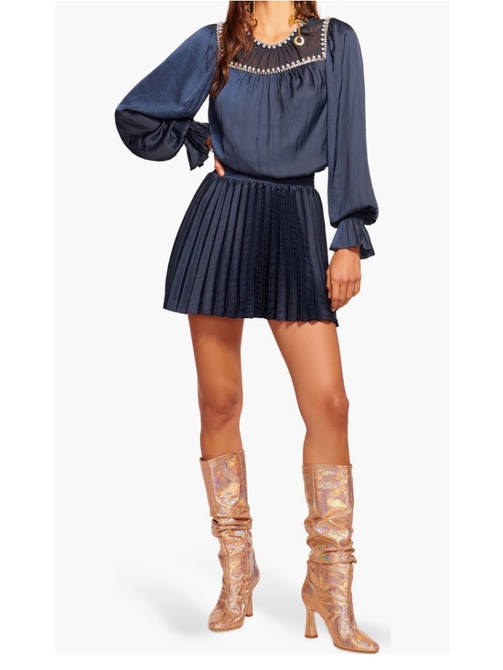 Ramy Brook Embellished Long Sleeve Mini Dress In Blue M - Picture 2 of 5